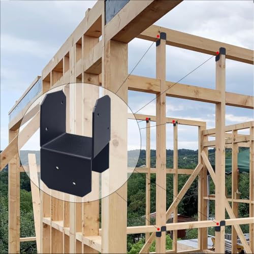 4 Pcs Post Caps Tie Bracket/ Joist Anchor Connector/ Heavy Duty Steel Mounting Joist Hanger Brackets Support/ for 2x2 Post, Post Base Steel Post Anchor Connector