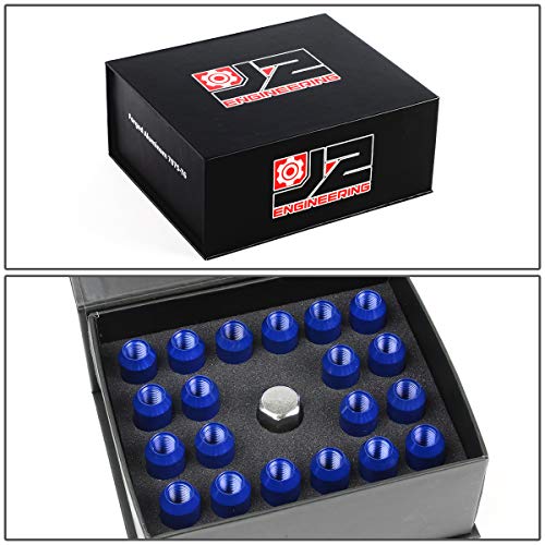 J2 Engineering 20 Pcs 7075 Aluminum Tall Open End M12 x 1.25 Lug Nuts Set w/Socket Adapter, Blue, Fit Conical Seat, LN-T7-003-125-BL