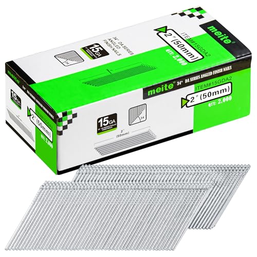 meite 15 Gauge 34 Degree Finish Nails Set 2 Inch & 1-3/4 Inch Galvanized Angled Finishing Nails Kit for Finish Nailer Gun - Cabinet Crown Baseboard Triming