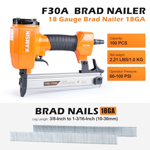Combination of KAMSIN F30A 18 Gauge Pneumatic Brad Nailer Kit and 1/2"(12mm) 5000pcs Galvanized Brad Nails