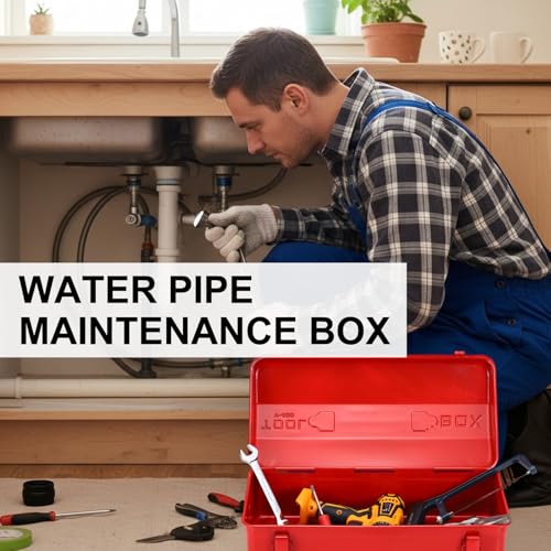 HARFINGTON Portable Tool Box, 17" x 8" x 4" Trunk Tool Storage Box Steel Organizer Mountain Toolbox Double Metal Latch with Handle for Garage Warehouse Workshop Household, Red 17" x 8" x 4"