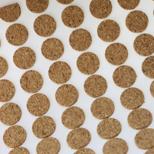 MEETOOT 1400pcs 0.4 * 0.06 inch Self-Adhesive Cork Dots, Flat Round Self-Adhesive Cork Points, for Cabinets, Desktop Items, Anti-Scratch, Furniture, Electronics
