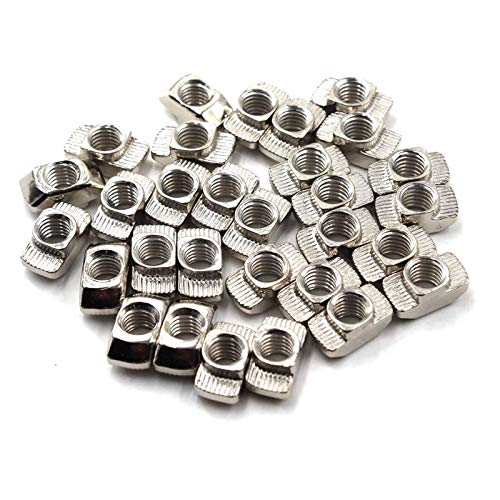 100 Pcs 4545 Series M6 T Nuts, T Slot Nut Hammer Head Fastener Nut, Nickel Plated Carbon Steel Nut for Aluminum Profile (4545 Series M6) 4545 Series M6(100 Pcs)