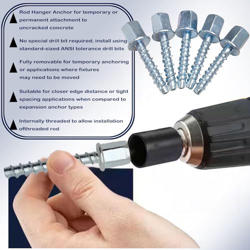 3/8" Concrete Threaded Vertical Rod Anchor,1/4" x 1-1/2"，Galvanized Carbon Steel, Silver （Box of 30）