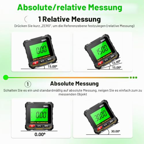 Digital Protractor, 0.05° Resolution, LCD Inclinometer, 360° Spirit Level, Magnetic Base, Auto Reverse, Backlight for Construction and Woodworking Without Laser