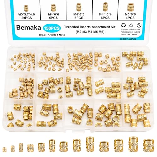 Threaded Inserts for Plastic, 150PCS Heat Set Inserts M2 M3 M4 M5 M6 + 30 Sets 1/4-20 x 3/4" Furniture Screws Wood Threaded Inserts