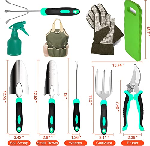 Gardening Tools - Garden Tools Stainless Steel Gardening Gifts for Women Shovel Trowel Fork Rake Gardening Gloves Perfect Gardening Gifts dark green with kneeler