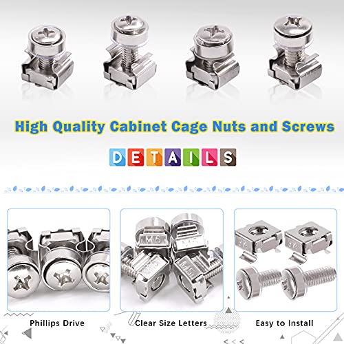 Glarks 80Sets/160Pcs M5 M6 Cage Nuts and Screws Set, Square Hole Hardware Cage Nuts & Mounting Screws Washers for Server Rack and Cabinet (M5 x 16mm, M5 x 20mm, M6 x 16mm, M6 x 20mm)