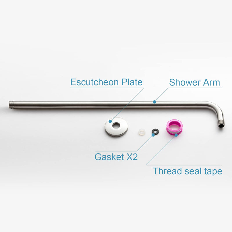 OFFO Shower Arm with Flange, 24 in Brushed Nickel Wall Mount Replacement Angle Shower Head Arm Wall-Mounted For Fixed Shower Head & Handheld Showerhead