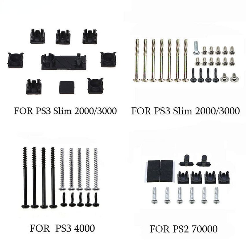 Replacement Console Screws with Rubber Foot Cover Set for PS2 PS3 Slim 2000 3000 4000 70000 Console Screw Kit Repair Parts (AB) AB