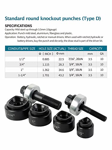 AMZCNC Manual Knockout Punch Driver Die Set 1/2-1-1/4 Inch Kit (Conduit Hole Size) 1/2"~1-1/4" Knockout Punch kit