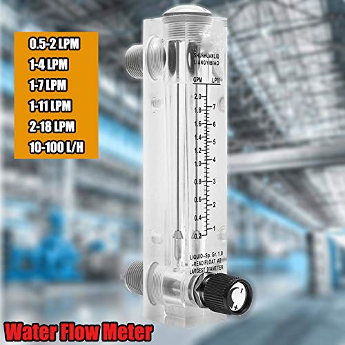 Liquid Flowmeter, LZM-15T Adjustable Panel Type Water Flow Meter with Control Valve, 0.1-1 GPM & 0.5-4 LPM (1/2" External Thread, 1/4" Internal Thread)