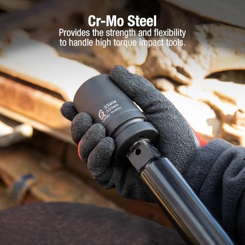 SUNEX TOOLS 533MD, 1 Inch Drive, 33mm Deep Impact Socket, Cr-Mo Steel, Radius Corner Design, Chamfered Opening, Dual Size Markings 1"Dr 33mm Deep Impact Socket, 1 PC