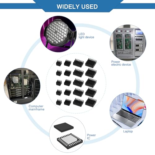 VooGenzek 20 Pieces Aluminum Heatsink Kit, Radiator Fin Heatsink, Heatsink, Cooler, with Heat-Conducting Special Adhesive Film, for Cooling Electronic Components, Black Black - Multiple Sizes - 20 Pieces