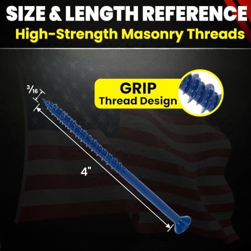 Flat Head Concrete Screw Anchor (3/16 x 4) 100 Pieces with Drill Bit (Miami-Dade Compliant) Chenango Supply