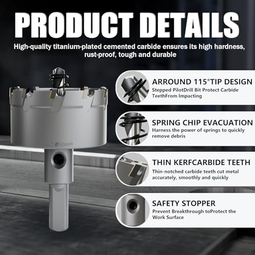 GSTK 20PCS Upgrade Heavy Duty Carbide Hole Saw Kit,with 5*Extra Titanium Plated Pilot Center Drill and 2* Spring，for Hard Metal, Stainless Steel, Iron 15pcs