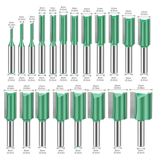 20 PCS Straight Router Bit Set 8mm Shank,Double Flute Woodworking Milling Cutter Router Bit Sets 3mm to 25mm Cut Diameter Cutting Trimming Cutter Routing Bits 20 PCS(3-25mm)