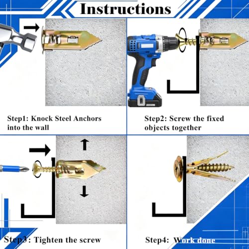 410PCS Self Drilling Drywall Anchors and Screws Kit, Heavy Duty Wall Anchors for Drywall, Zinc Plated Self Drilling Anchor Screws, No Drill Needed for Picture Hanging & Furniture Fixing 410PCS-KIT
