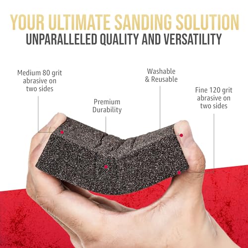 Sanding Sponge Blocks, 5" x 3" x 1", 80 & 120 Grit, Medium/Fine, 24 Pack Medium/Fine Grit Straight Edge