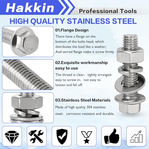 360PCS M5 M6 M8 Flange Bolts and Nuts Assortment Kit, 304 Stainless Steel Metric Flange Bolt Assortment, M5-0.8 M6-1.0 M8-1.25 Hex Bolts Nuts Screws Flat & Lock Spring Washer, Full Thread B. M5 M6 M8
