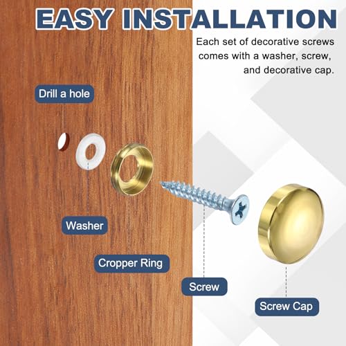 uxcell 20Pcs Screw Covers Caps, Brass Dome Mirror Screws Decorative Caps Cover Nail Fasteners for Sign Advertising Hardware Construction, 10mm Diameter, Polished Gold 20