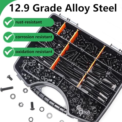 Twidec/633PCS M6 Bolt Assortment Kit M6x10/12/14/16/20/25/30/35/40/45mm 12.9 Grade Button Head Hex Socket Cap Screws Metric Bolts Nuts