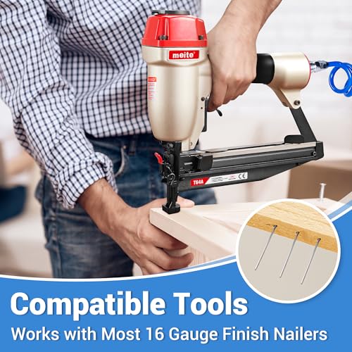 meite 16 Gauge Finish Nails 5 Sizes Galvanized Straight T-Nails 2,500PCS 1 Box 5 Sizes Finish Nails Set