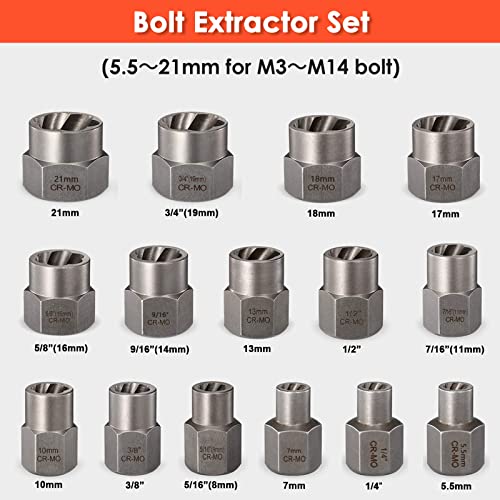 39-Piece Damaged Screw Extractor Set with 3/8" Drive Bolt Extractor Kit 39-Piece
