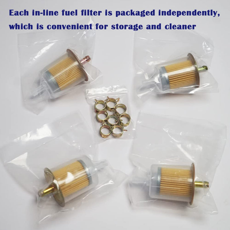 4PCS 5/16" Universal Fuel Filters with 8PCS 14mm Hose Clamps Gas Inline Fuel Filter Replacement for Motorcycles, Cars, Trucks HE007 5/16"- 4PCS