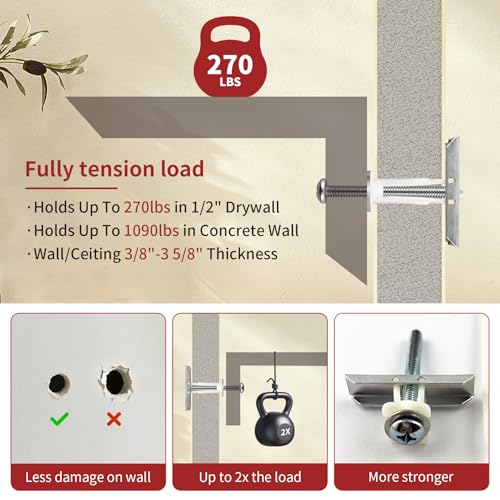 40PCS Heavy Duty Drywall Anchors with Bolts for 1/4"-20, 270+ lbs Hollow Wall Anchors for TV Mounting Kit,Drywall Toggle Bolt - Zinc Plated, Easy Install 40