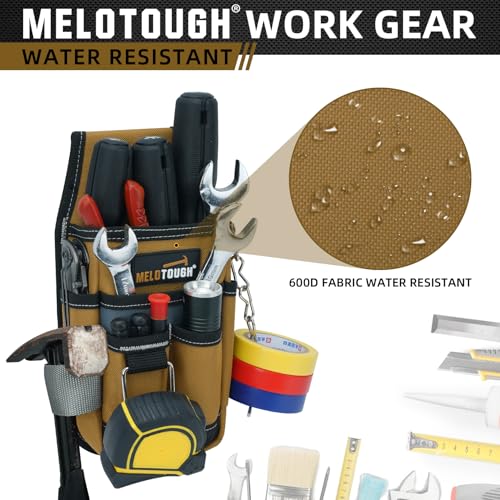 MELOTOUGH Pocket Tool Pouch Tool Belt Pouches with Belt Clip Utility Mini Tool Organizer Pouch for Electrician,Carpenter,Construction,Technician(Black & Brown)