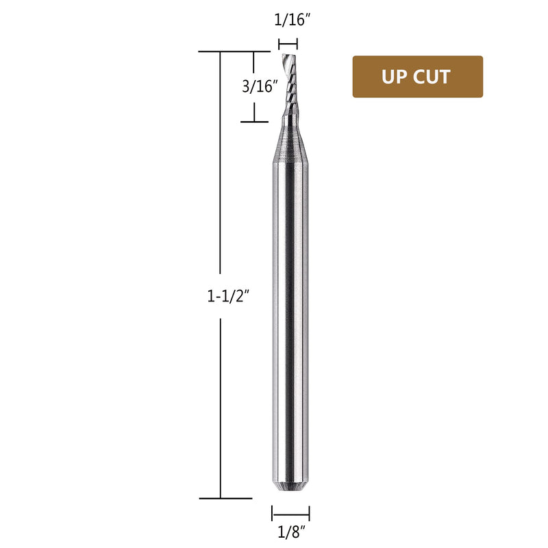 SpeTool 5PCS Carbide Spiral O Flute End Mill with 1/16 Inch Cutting Diameter 1/8 Inch Shank 3/16" Cutting Length,Single Flute CNC Router Bit for Acrylic PVC Wood Cutter 1/16"Dia-3/16" CL-1/8" Shank 5