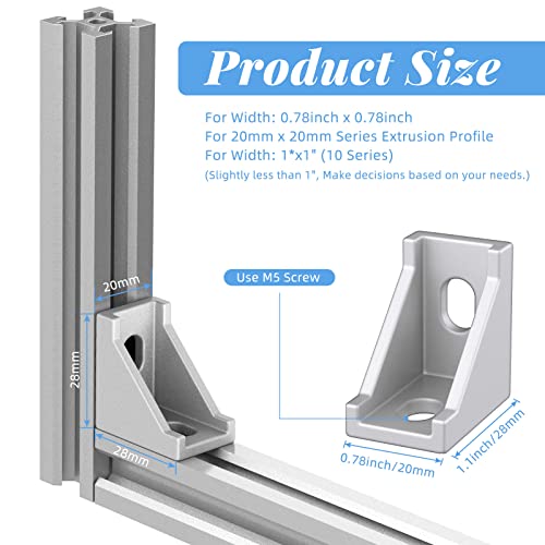 Therwen 50 Set 2020 Series Aluminum Profile Connector Set - 50 White Corner Brackets, 100 M5 T Nuts, 100 M5 x 8 mm Hex Screw Bolts for 6 mm Slot Aluminum Profile