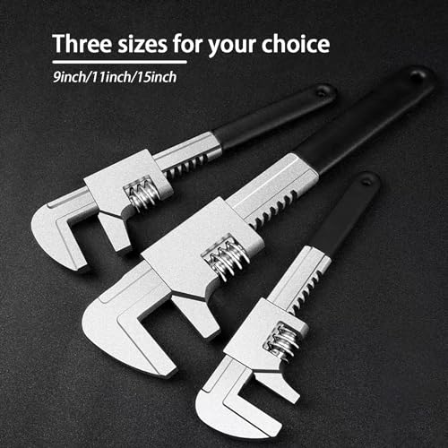 Non-slip Design Adjustable Wrench 15 inch, Wide Jaw Opening 3.35" Automotive Wrench with Black Silicone Non-slip Grip – Ideal for Automobiles, Machine Maintenance, Home Repairs, and Construction