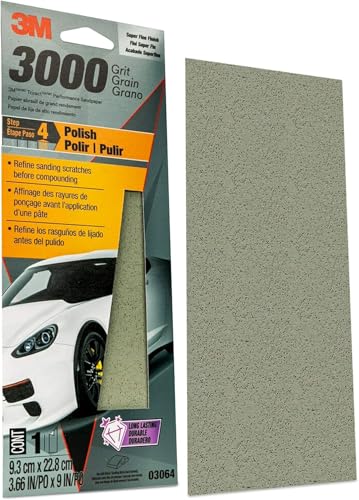 3M Trizact Performance 3000 Grit Sandpaper, 3 2/3 in x 9 in, Polish Clear Coat and Paint, Restore Shine, Ideal for Detailed Finishing, Very Fine Grade Abrasive (03064), Pack of 3 3 2/3 in x 9 in (Pack of 3)