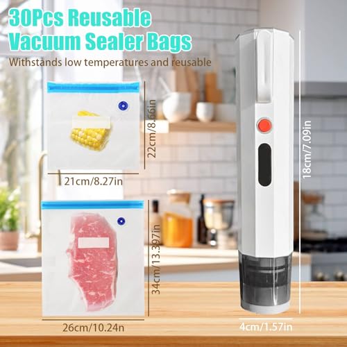 Mini Handheld Vacuum Sealer with 30 Reusable Seal Bags, Type‑C Charging 30 PCS+Vacuum Pump