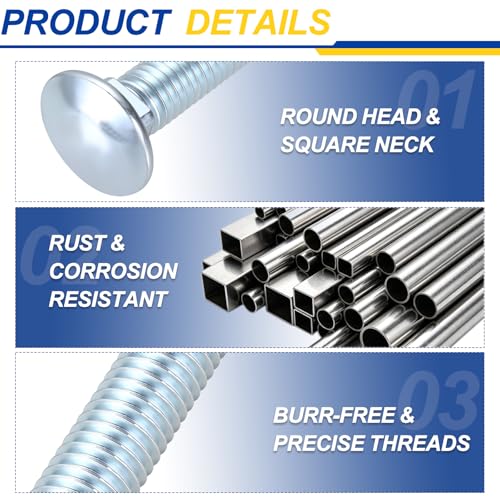 50Set 1/4"-20x1-1/2 Carriage Bolt Carbon Steel Blue-White 50