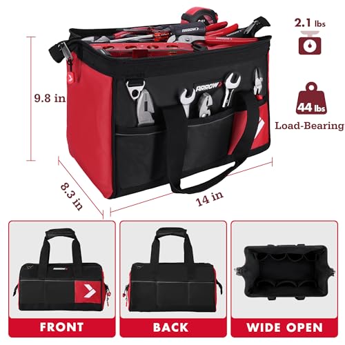 ARROW 14" Heavy Duty Tool Bag with Reflective Band, Tool Organizer Bag 14 Inch