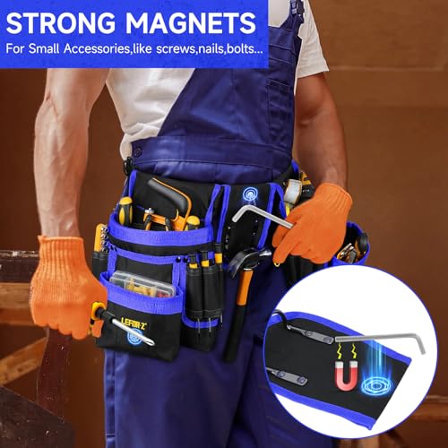 Magnetic Tool Belt Pouch Bag With Replacement Padded Tool Belt(Adjustable Waist 34''-40''),Heavy Duty Tool Belts for Men,Work Belts for Electrician,Carpenter,Construction,Utility Belt