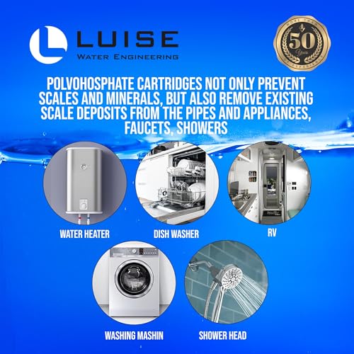 Luise 10"X2.5" Polyphosphate Hard Water Filter Cartridge, Scale Remover from Water Heater and Steamed Iron and,Salt-Free Water Softener for Shower, Sink and Whole House (L514.1000) 10"X2.5" Iron