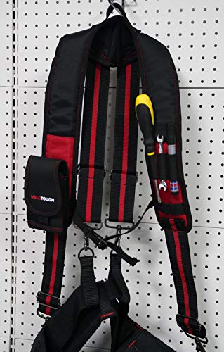 MELOTOUGH 1pcs Tool Belt Suspenders with Padded Foam Adjustable Shoulder Straps + 2pcs Work Glove Holder Glove Strap Quick Leash With Alligator Clip