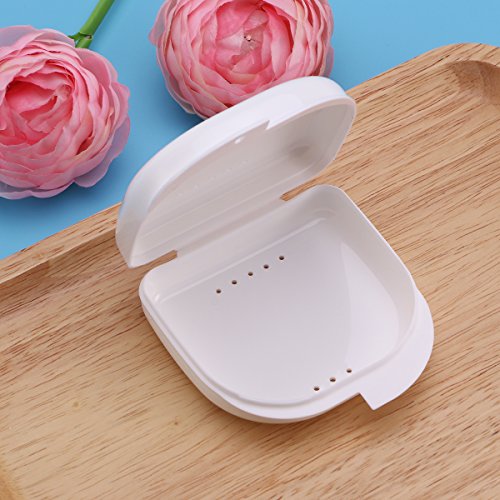ULTNICE 2 x Retainer Box with Ventilation Holes and Snap Lock Storage Box for and Prostheses Tooth Holder Box 17 x 16.4 x 5.6 cm White