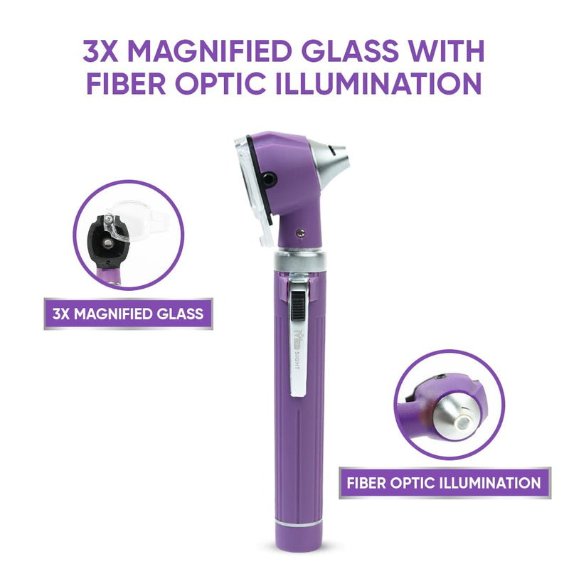 Otoscope with Light, Fibre Optic Ear Scope for Kids & Adults, 3X Zoom Magnifying Glass, LED Ear Infection Checker with 10 Disposable Specula, Nylon Case, 6 Colors Medical Grade(Purple Color) Purple