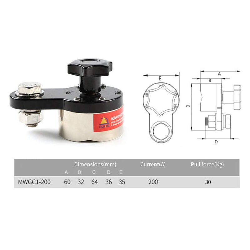 200A Magnetic Welding Ground Clamp, 200A On/off Adjustable Magnetic Welding Ground Clamp Rare Earth Switchable Magnet Welding Holder,Grounding Magnet Connector