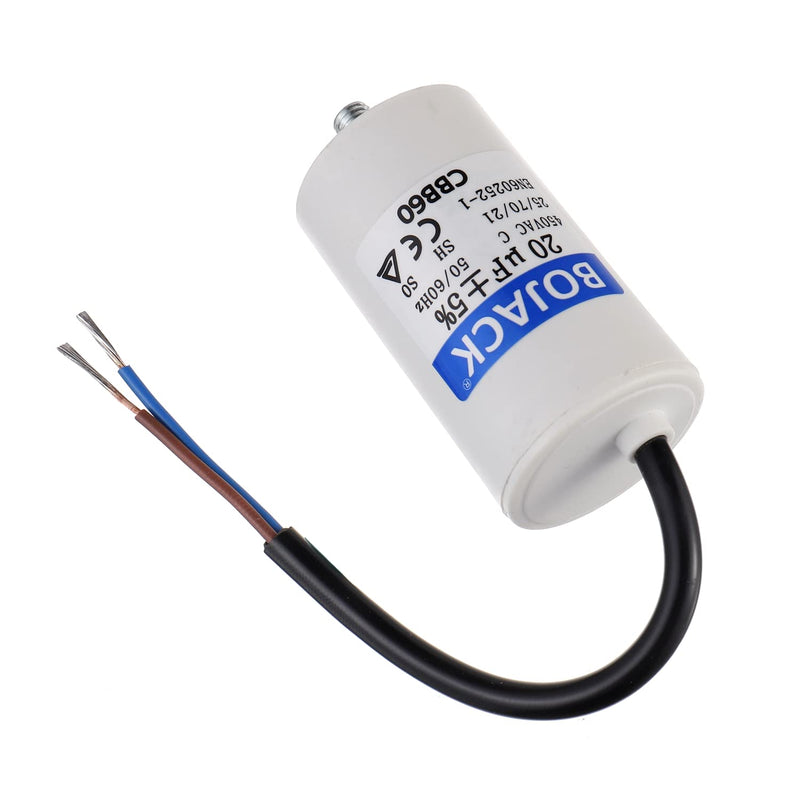 BOJACK 20uF 450V motor running capacitor 40x73mm starting capacitor Motor starting capacitor with capacitor with lead wire M8 with nut Suitable for most motors.