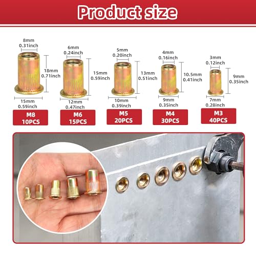Professional Rivet Nut Tool Kit with 98Pcs Assortment - 14" Hand Riveter for Metric & SAE Threads