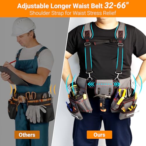 Tool Belt with Suspenders for Men, Heavy Duty Magnetic Tool Belts