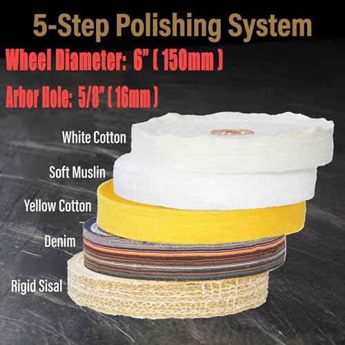 5 Pcs 6" Buffing Wheels, 5/8" Arbor Hole