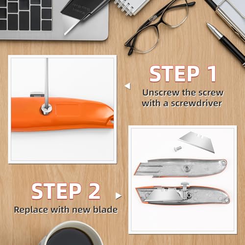 DIYSELF 20 Pack Razor Utility Knives, Durable Retractable Box Cutters Orange