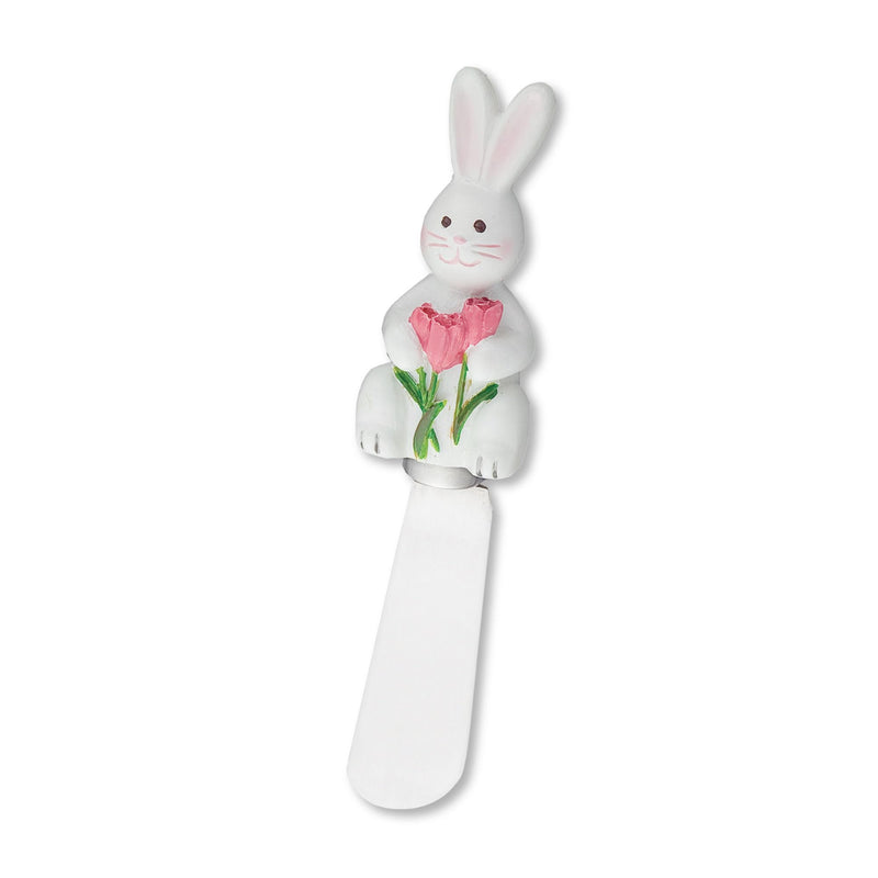 Wine Things Easter Bunny Cheese Spreaders, Hand-Painted Resin Handles with Stainless Steel Blades for Spreading Cream Cheese, Butter, and Jam, Assorted Designs, Set of 4